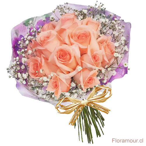 Fino ramo de 10 rosas rosadas pastel
tono suave podria variar.